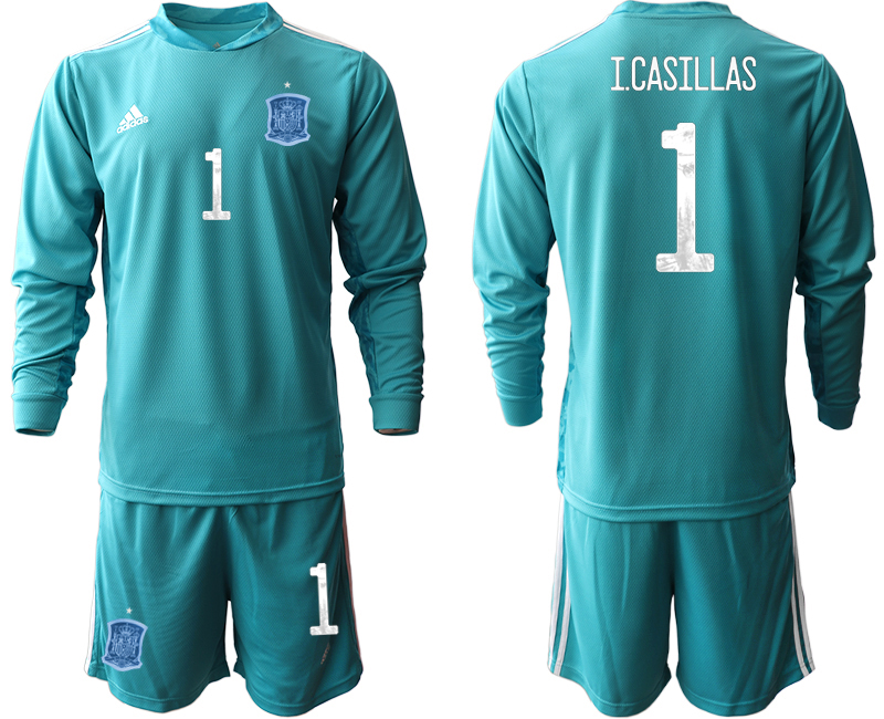 Men 2021 European Cup Spain blue Long sleeve goalkeeper #1 Soccer Jersey->spain jersey->Soccer Country Jersey